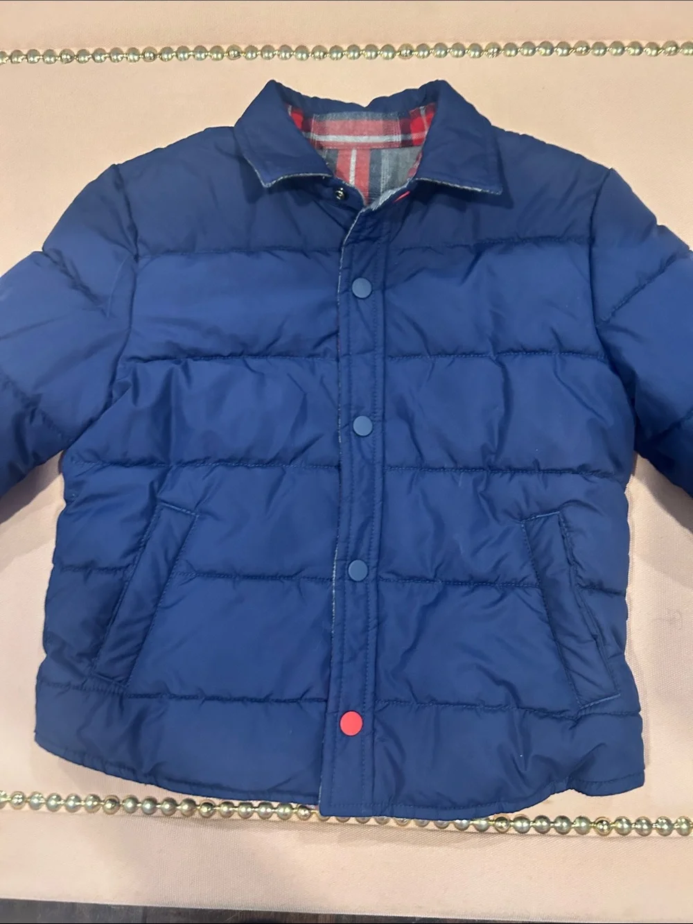 Mini Boden Reversible Navy Quilted Puffer Jacket